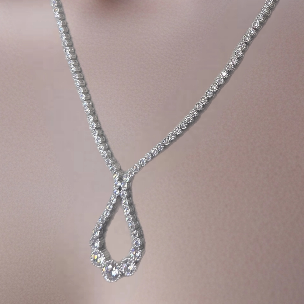 Silver Crystal Teardrop Necklace Elegant Jewelry